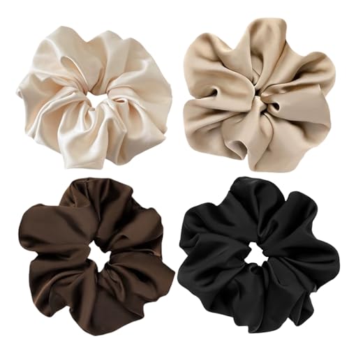 4 Pieces Jumbo Satin Silk Scrunchies for Women...