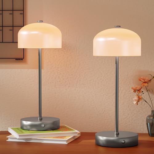 TGBSHINE Small Portable Cordless Table Lamp, 3-Way Dimmable Touch Rechargeable Battery Powered Mushroom Lamp Bedroom Dining Table Living Room Shelf Decor,Gold by TGBSHINE - Used condition - US$20.51