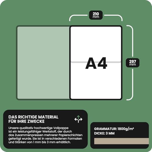 Netuno 20 Blatt Graupappe DIN A4 21 x 29,7 cm 1800g 3 mm Buchbinderpappe A4 Graukarton für Buchbinden Bastelarbeiten Bastelkarton Bastelpappe Kartenkarton graue Pappe zum Basteln