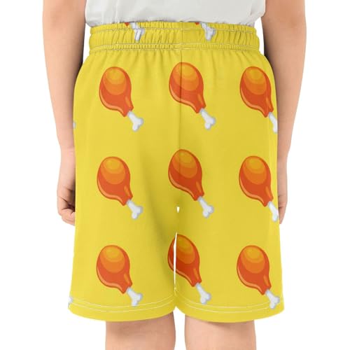 J JOYSAY Cartoon Chicken Leg Yellow Boys Athletic Shorts Kids Youth Casual Shotrs with Elastic Waistband Pockets3