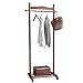 Tringle à vêtements en bois à tige unique Porte-vêtements sur roulettes Porte-vêtements suspendu en bois robuste Petit porte-manteau avec étagères à chaussures (Couleur : Miel, Taille : 74x38x165cm)