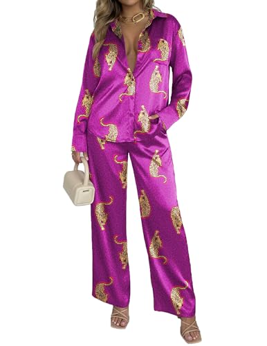 Ekouaer Womens Satin Silky Sets 2 Piece Animal Print Sets