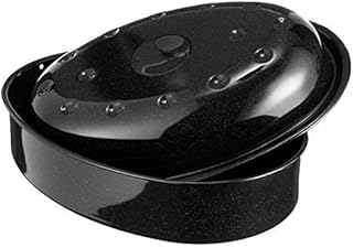Vitreous Enamel 33cm Long Life Roaster with Lid, Black, Made In England by Chabrias LTD