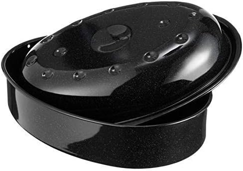 Vitreous Enamel 33cm Long Life Roaster with Lid, Black, Made In England by Chabrias LTD