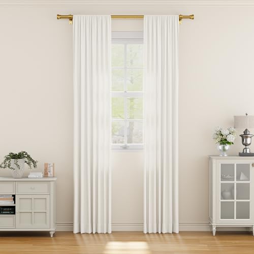 Image of YaFex Curtain Rods 32-57 Inch, Heavy Duty 1 Inch Adjustable Gold Curtain Rod for Windows, Brass Metal Long Window Treatment Rods