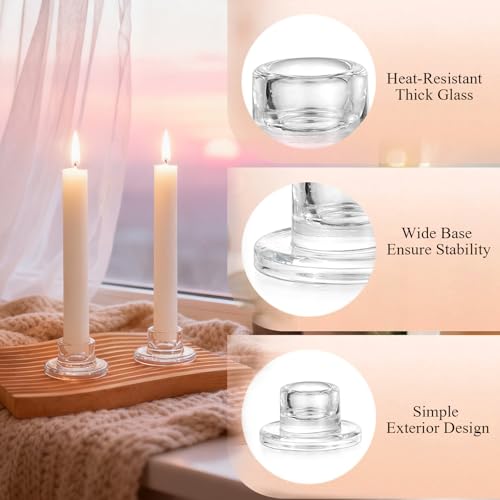 24 Pcs Glass Taper Candle Holders Clear Small Candlestick Holder Bulk Short Glass Candle Sticks Set for Wedding Christmas Party Dining Table Centerpiece Decor by LAIAMER - Image 3