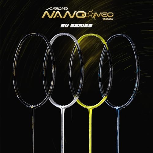 Image of Hundred Carbon Fiber Nano Neo 7000 (5U) Unstrung Badminton Racket with Full Cover | 79 Grams | Maximum Tension ?32 lbs (White /Black)