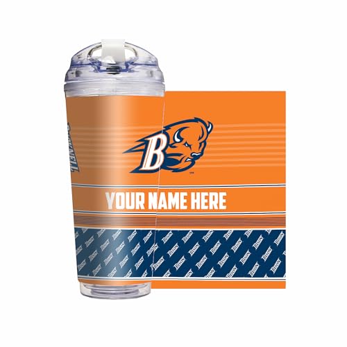 Rico Industries NCAA Bucknell Bison Standard 24oz Personalized Tumbler W/Hinged Lid - Team Colored Travel Tumbler - Keeps Drinks Cold or Hot