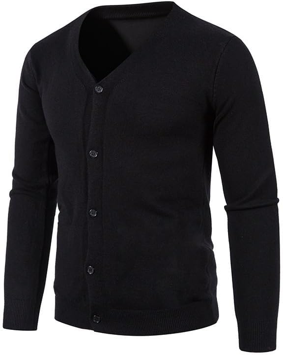 Mens Slim Fit Knit Sweater Casual V Neck Ribbed Hem Cardigan Simple Fashion Comfortable Sweaters