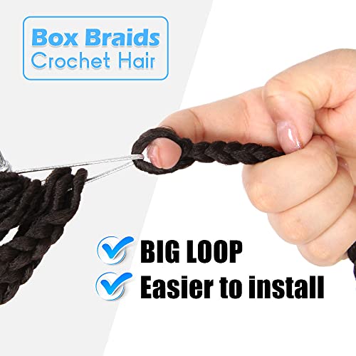 Bohobabe Big Loop Box Braids Crochet Hair 20 Inch 8 Packs Prelooped, Medium Long 3X Knotless Crochet Box Braiding Hair, Three Tones Goddess Braid Brown (4#) #TOP2