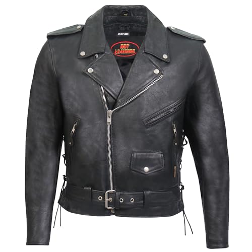 Hot Leathers Men’s Black Classic Motorcycle Leather Jacket with Zip‑Out Liner