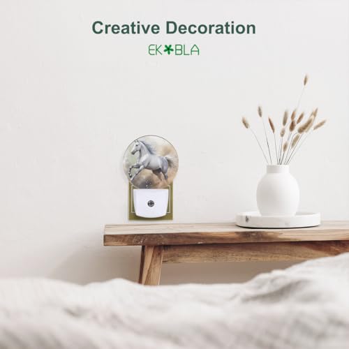 Image of EKOBLA Running Horse Night Light, White Horse Night Lights Plug Into Wall with Dusk to Dawn Light Sensors, Warm Nightlights for Bedroom, Bathroom, Hallway, Kitchen