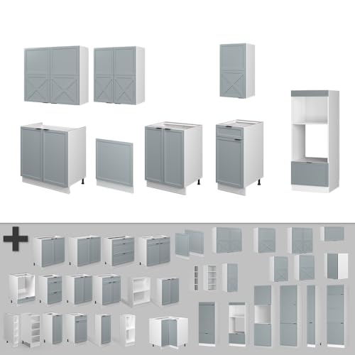 Vicco Cucina Componibile Blu-Grigio Chiaro/Bianco 300 Cm Con Armadio Alto, Senza Piano Di Lavoro - 7
