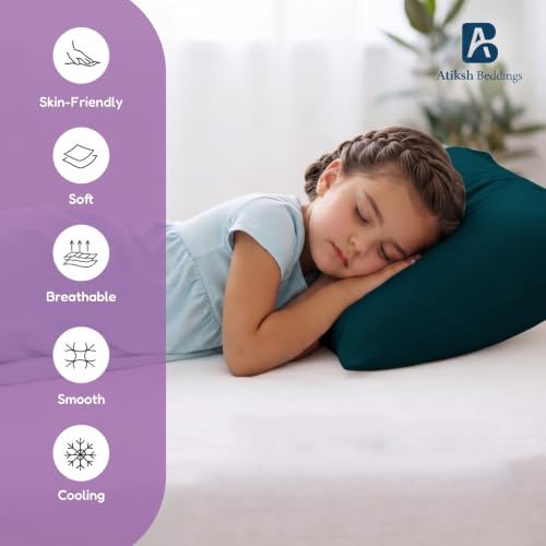 Image of Atiksh Beddings 12x16 Toddler Travel Pillow Cases, Pack of 2, 100% Egyptian Cotton, 600 Thread Count, Zipper Closure, Small Pillowcase for Kids, Daycare, Preschool & Travel, Teal