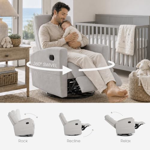 Image of Dream On Me Chatham Deluxe Nursery Glider Recliner, Amazon Exclusive, Soft Pebble