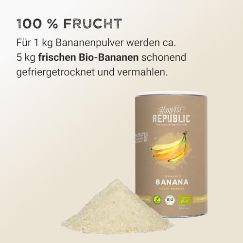 HARVEST REPUBLIC Bio-Bananenpulver aus gefriergetrockneten Früchten | Perfekt für Smoothie Bowls, Porridge und Frühstücksbowls | 100% Fruchtpulver ohne zugesetzten Zucker (150 g)