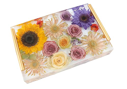 Resin Tray Molds Silicone, 13.5\" Large Rectangle Deep Tray Resin Mold and 4 Piece Square Deep Coaster Molds, Silicone Tray Board Table Resin Mold & Handles, Floral Preservation Bouquet Resin Mold