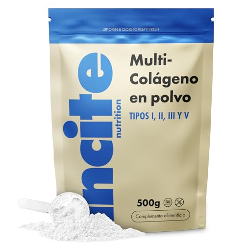 Incite Nutrition Multi Colágeno en Polvo Sin Sabor 500 g. Colágeno Tipo 1, 2, 3 y 5. Suplemento para la Piel, las Articulaciones, los Huesos, el Cabello, las Uñas y la Recuperación Muscular.