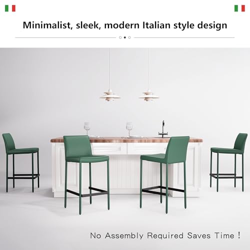 Image of YOUNIKE 26 inch H Counter Height Bar Stool with Back Single Faux Leather Modern Barstool Upholstered Comfy Bar Chair for Kitchen Breakfast Island, No Assembly, Fully Wrapped Metal Legs Green
