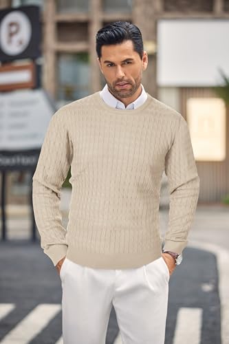 COOFANDY Men's Crewneck Cable Knit Sweaters Long Sleeve Lightweight Casual Twist Patterned Pullover Sweater2