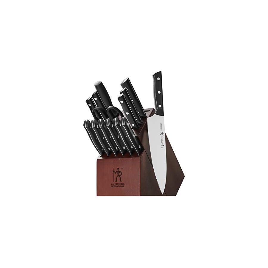 HENCKELS-Dynamic-Knife-Block-Set-15-pc-Dark-Brown HENCKELS Dynamic Razor-Sharp 15-Piece Knife Set, Chef Knife, Bread Knife, Steak Knife, German Engineered Informed by 100+ Years of Mastery