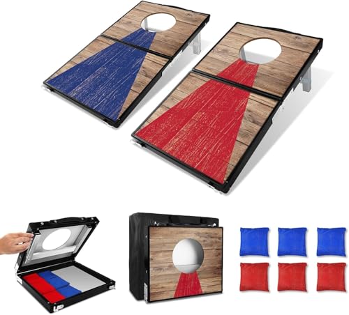 Portable Cornhole Board Set - Aluminum Foldable 24x12in with 6 Bean Bags | for Adults Indoor/Outdoor Travel Beach & Camping