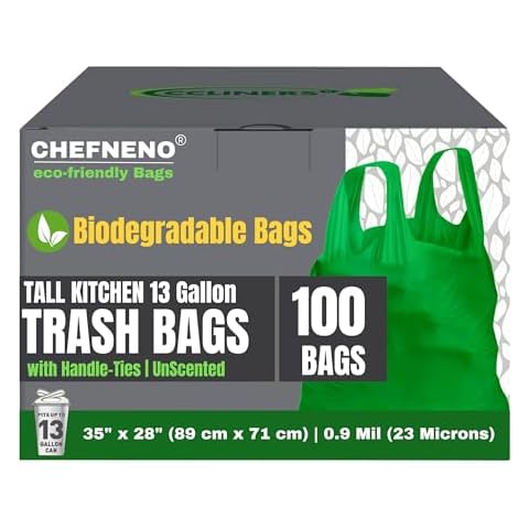 Eco-friendly 13 Gallon Biodegradable Tall Kitchen Trash Bags with Handles (100 Count) Green Medium Garbage Bag Can Liners Wastebasket Bags Portable Camping Toilet Bags Made With epi TDPA (100 Bags) Cover