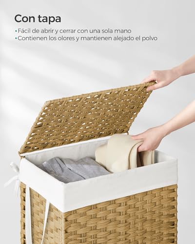 Miniatura 3 de Songmics Cesta De Almacenamiento, Cesta De Lavandería De 90 L Con Tapa, Plegable, Bolsas De Tela Extraíbles Y Asas, Para Mantas, Ropa, Salón, Dormitorio, Lavadería, Natural Lcb51nl