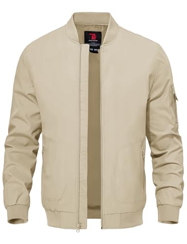 TBMPOY Men's Lightweight Bomber Jackets Light Windbreaker Casual Stylish Fall Golf Zip Up Fashion Dress Business Varsity Light Khaki L