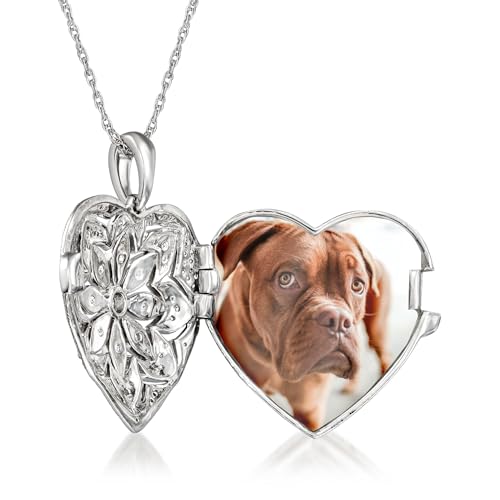 Ross-Simons 0.25 ct. t.w. Diamond Floral Heart Locket Necklace in Sterling Silver2