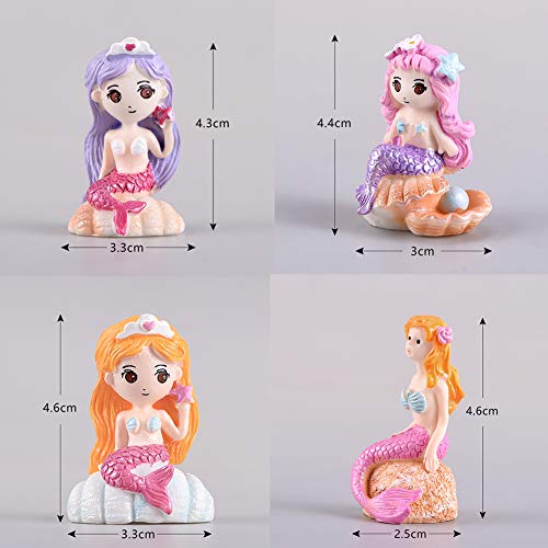 Miniature Mermaid Figurines 4 Pcs, Mermaid Toy Figure Collection Playset Doll Cake Toppers for Fairy Garden Ornament Birthday Party Gift Desk Decoration