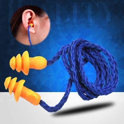 Image of Reusable Noise Reduction Earplug Silicone Corded Ear Plugs - Reusable Hearing Protection Earplugs (Blue Rope-Orange Plug)