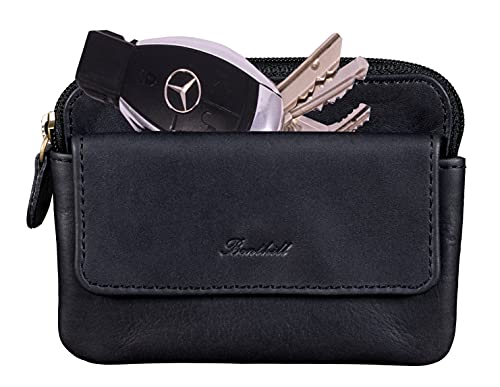 Benthill Schlüsseltasche Echt-Leder mit 2 Schlüsselringen - Schlüsseletui mit Kartenfach - Schlüsselanhänger mit Kleingeldfach in Schwarz Cover