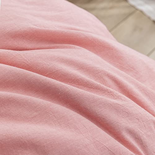 Image of BESTOUCH Cotton Solid Duvet Cover Set Linen Feel Red Pink Twin | 100% Washed Cotton, Soft Wrinkle Texture, Hidden Zipper, 8 Ties, Breathable Lightweight Durable Comfy, 2 Pcs No Insert