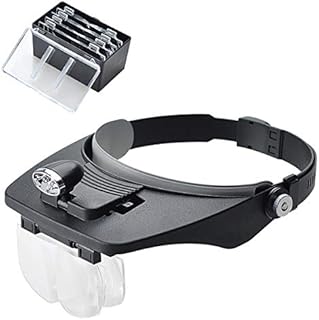 COVVY Headband Magnifier with 2 LED Light,Handsfree Headset Loupe Head Mounted Magnifying Glasses with 4 Detachable Lenses for Reading,Electronic Repair,Jewelry,Sewing,Crafts,Watch