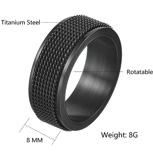 Udolfly Mens Fidget Rings Anxiety Rings for Men Womens Chain Spinner Rings for Adults Titanium Steel Ring Emboss Black Size 10 - Thumbnail 6
