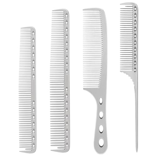 CGBARBER 4 Types Aluminum Hair Combs for Cutting Stainless Steel Hair Tail Metal Comb (silver)