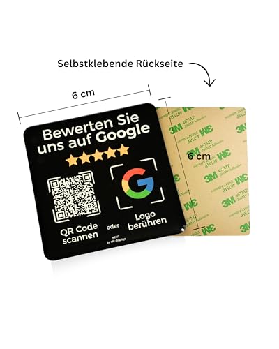 Aufsteller/Aufkleber-Karte für Google Bewertungen - mit QR-Code und NFC - 6x6 cm (2x Pack-schwarz-Deutsch)