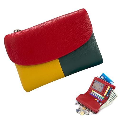 Unisex Pebble Real Leather Wallet, Dual Zipper Coin Purse, Ultra Thin Clutch Purses for Women, Multicolor, for Men & Women (Red1)