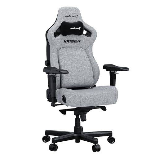 Anda Seat Kaiser 4 Gaming Chair for Adults - XL Reclining Video Game Chairs with 4-Level Pop-Out Lumbar, Linen Fabric, Heavy Duty Neck & Back Support - Grey Fabric Ergonomic Gaming Chair option
