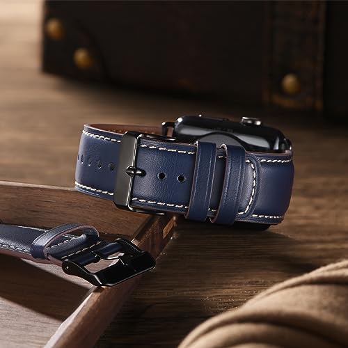 SUNFWR Leather Bands Compatible with Apple Watch Band 41mm 40mm 38mm 42mm(series 11 10) for Men Women, Top Grain Genuine Leather Replacement Strap for iWatch SE 3 2 1, Series 11 10 9 8 7 6 5 4 3 2 1 by SUNFWR - Image 3