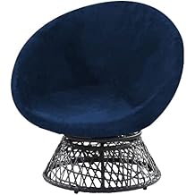 PrinceDeco Velvet Round Saucer Chair Cover Slipcover Only High Stretch Papasan Chair Cushion Cover Removable Furniture Protector for Living Room Washable,Fits 37-48 inch, Large, Navy