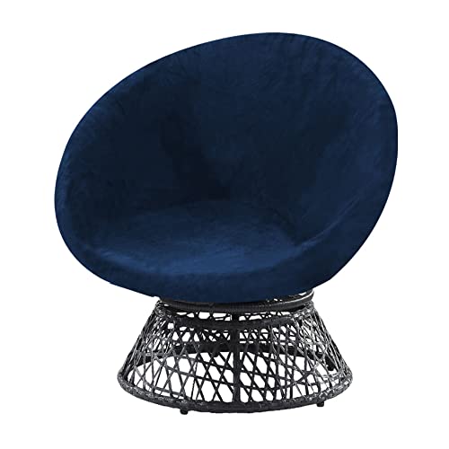 PrinceDeco Velvet Round Saucer Chair Cover (Slipcover Only) High Stretch Papasan Chair Cushion Cover Removable Furniture Protector for Living Room Washable,Fits 37-48 inch, Large, Navy
