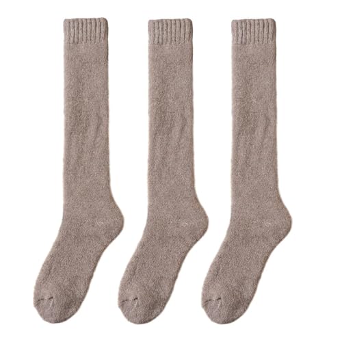 3 Pair Winter Thick Warm Knee-High Men's Socks Men's Calf Socks Casual Socks Stockings Men(Khaki)