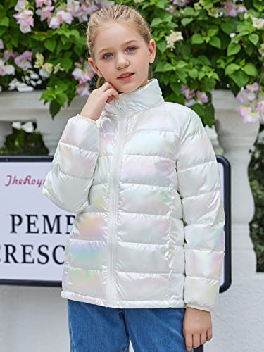 Lovekider Puffer Jacket For Girls Size 8 9 Colorful Down-Alternative Coat With Pockets Packable Warm Pink Outwear Fashion Holographic Jacket For Kids School And Sports #TOP3