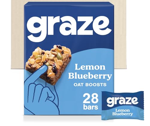 Graze Lemon Blueberry Superfood Oat Boost Bars - Vegetarian Snacks, Whole Oat - Packaging may vary - (28 Snacks - 7 Packs of 4 x 30g)