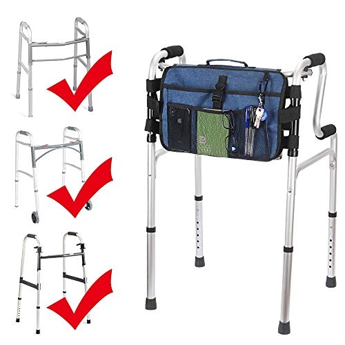 Walker Bag-Double Sided Walker Pouch With 9 Pockets For Large Capacity Water Resistant Tote Folding Walker Basket Caddy Universal Fit Walker, Rollator (Blue) #TOP6