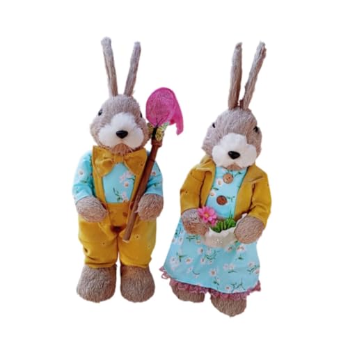 Harilla Figurita de de Paja de Pascua, 2 Piezas, Conejo Tejido, Figura de Conejo de Paja para el hogar