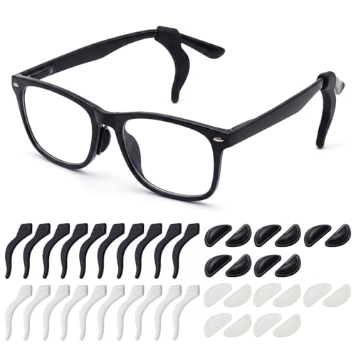 10 Pairs Eye Glasses Nose Pads Silicone Nose Pads for Glasses Stick On, Adhesive Anti-Slip Sunglasses Eyeglass Pad to Stop Slipping Down Noses, with 10 Pairs Anti-Slip Ear Grips(Black White)