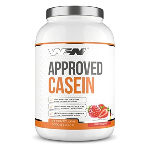 WFN Approved Casein - Casein Proteinpulver - Erdbeere - 1 kg - Cremiger Casein Protein Shake - Sehr gut lösliches Kasein Eiweißpulver - 33 Portionen - Made in Germany - Extern laborgeprüft Cover
